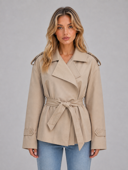Trench court femme croise avec ceinture - Chic et elegant