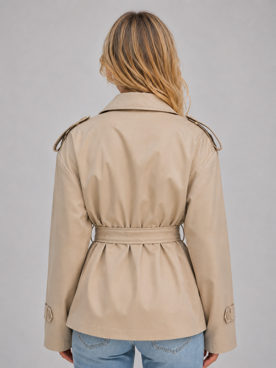 Trench court femme croise avec ceinture - Chic et elegant