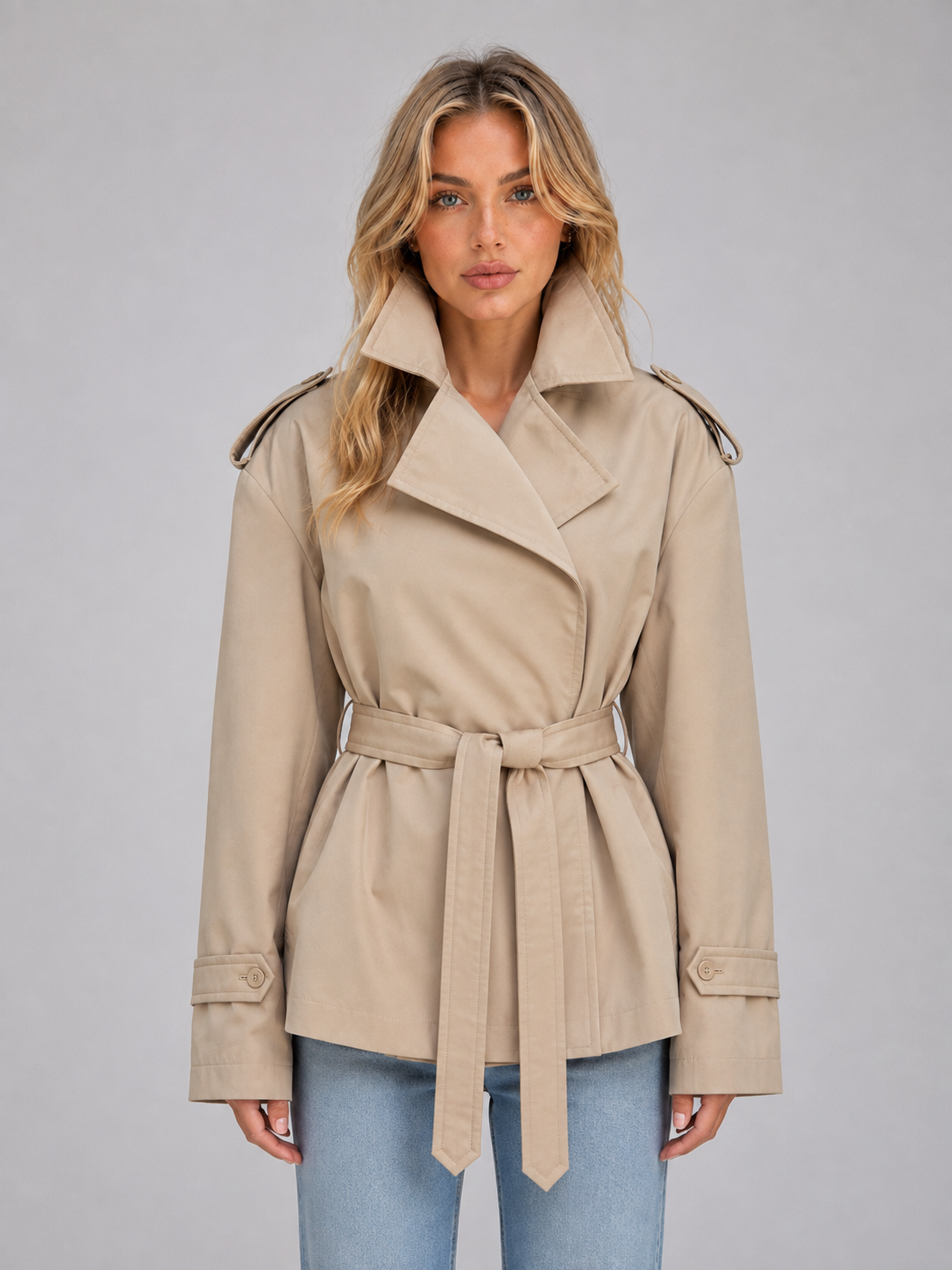 Trench court femme croise avec ceinture - Chic et elegant