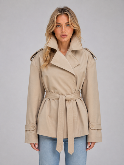 Trench court femme croise avec ceinture - Chic et elegant
