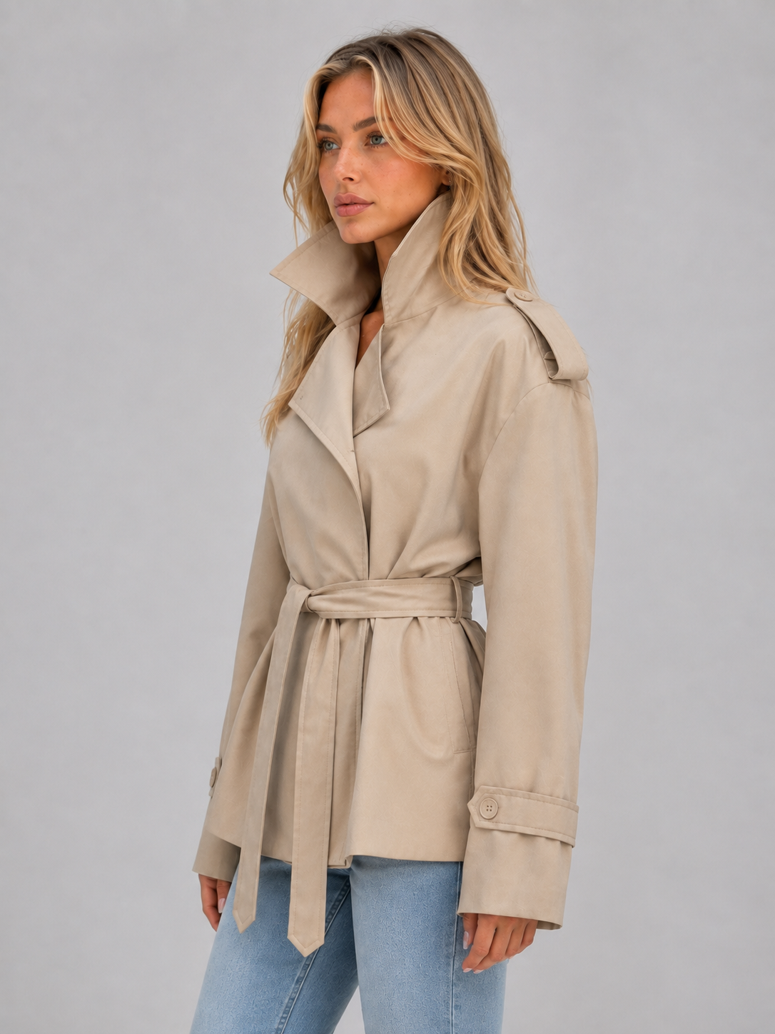 Trench court femme croise avec ceinture - Chic et elegant