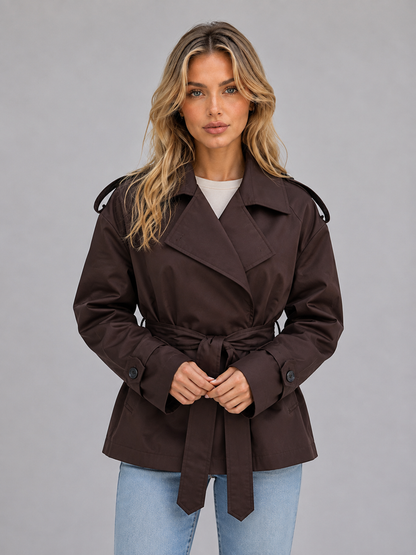 Trench court femme croise avec ceinture - Chic et elegant