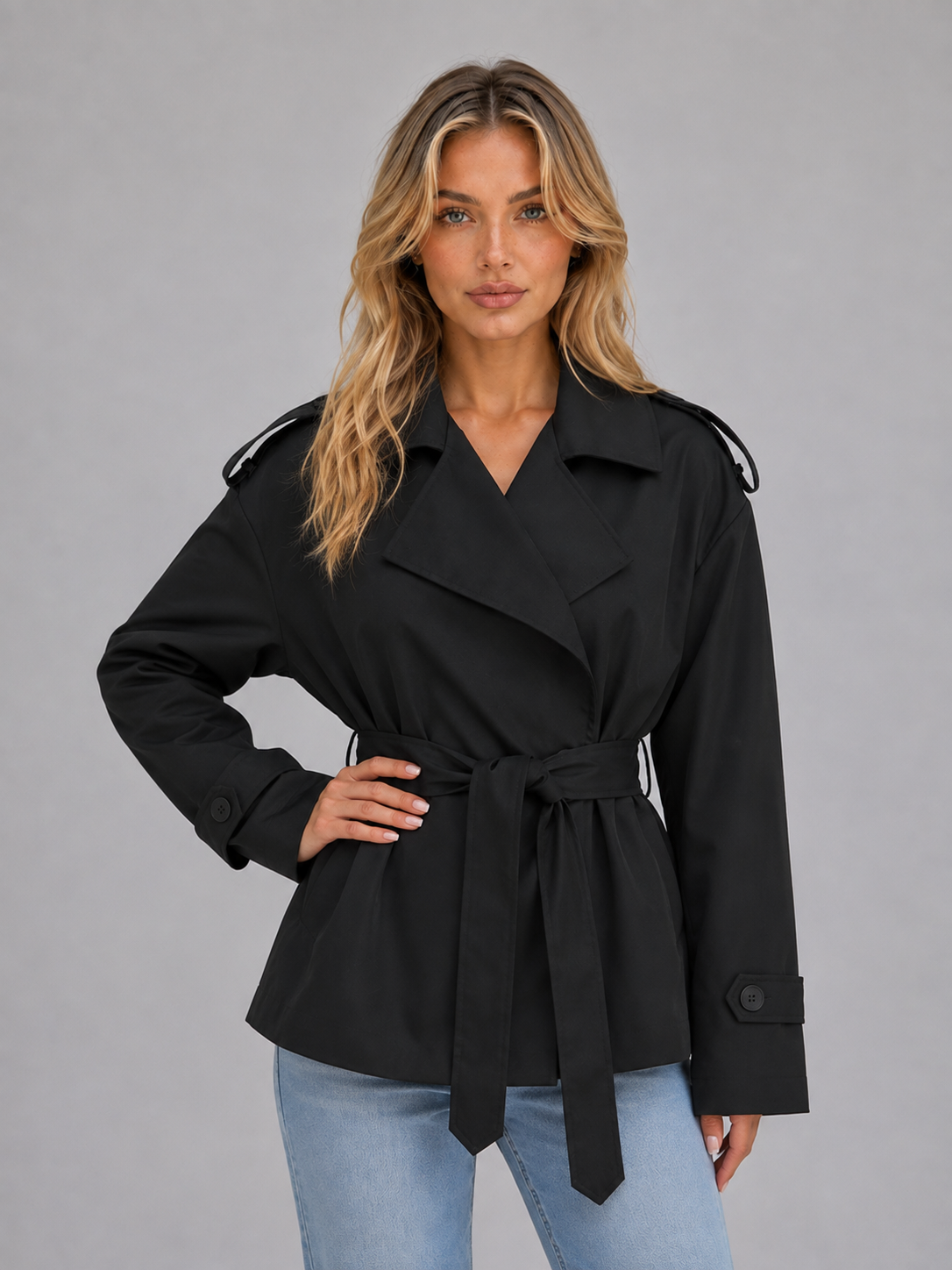 Trench court femme croise avec ceinture - Chic et elegant