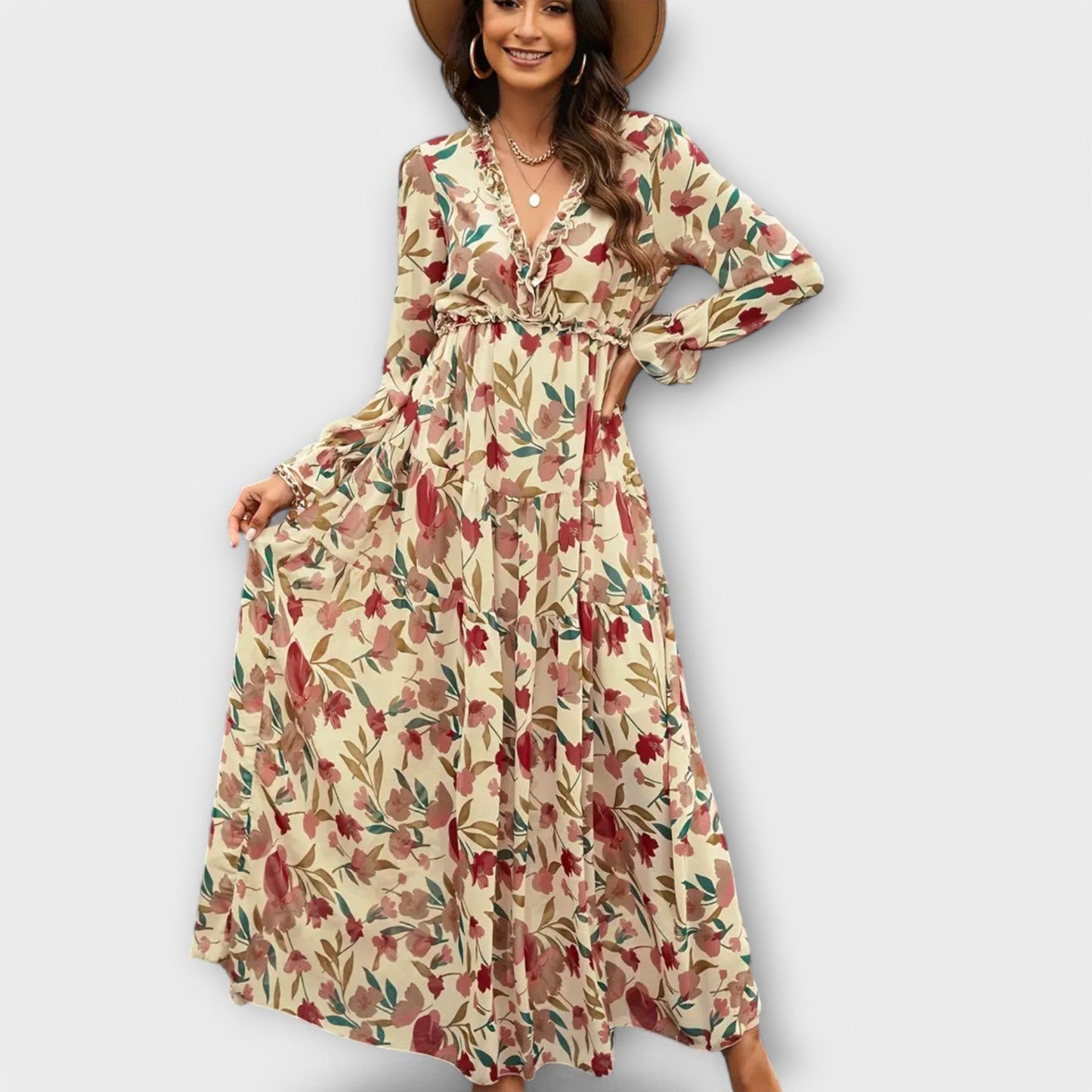 Women's long-sleeve floral maxi dress - Romantic and light