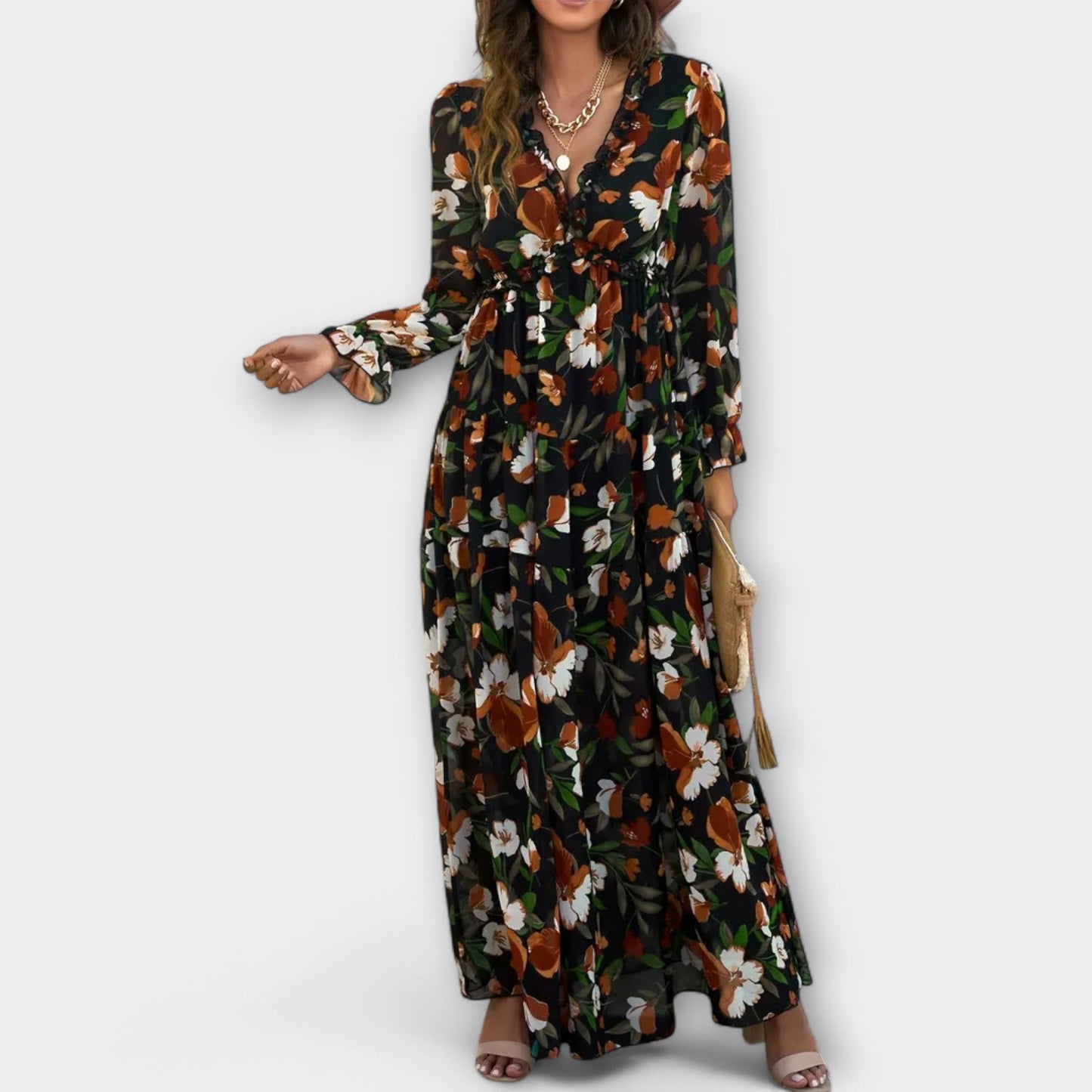 Women's long-sleeve floral maxi dress - Romantic and light