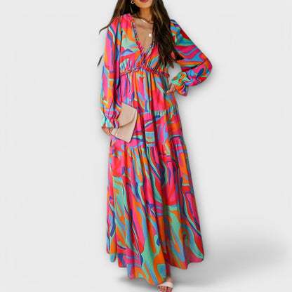 Women's long-sleeve floral maxi dress - Romantic and light