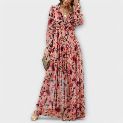 Women's long-sleeve floral maxi dress - Romantic and light