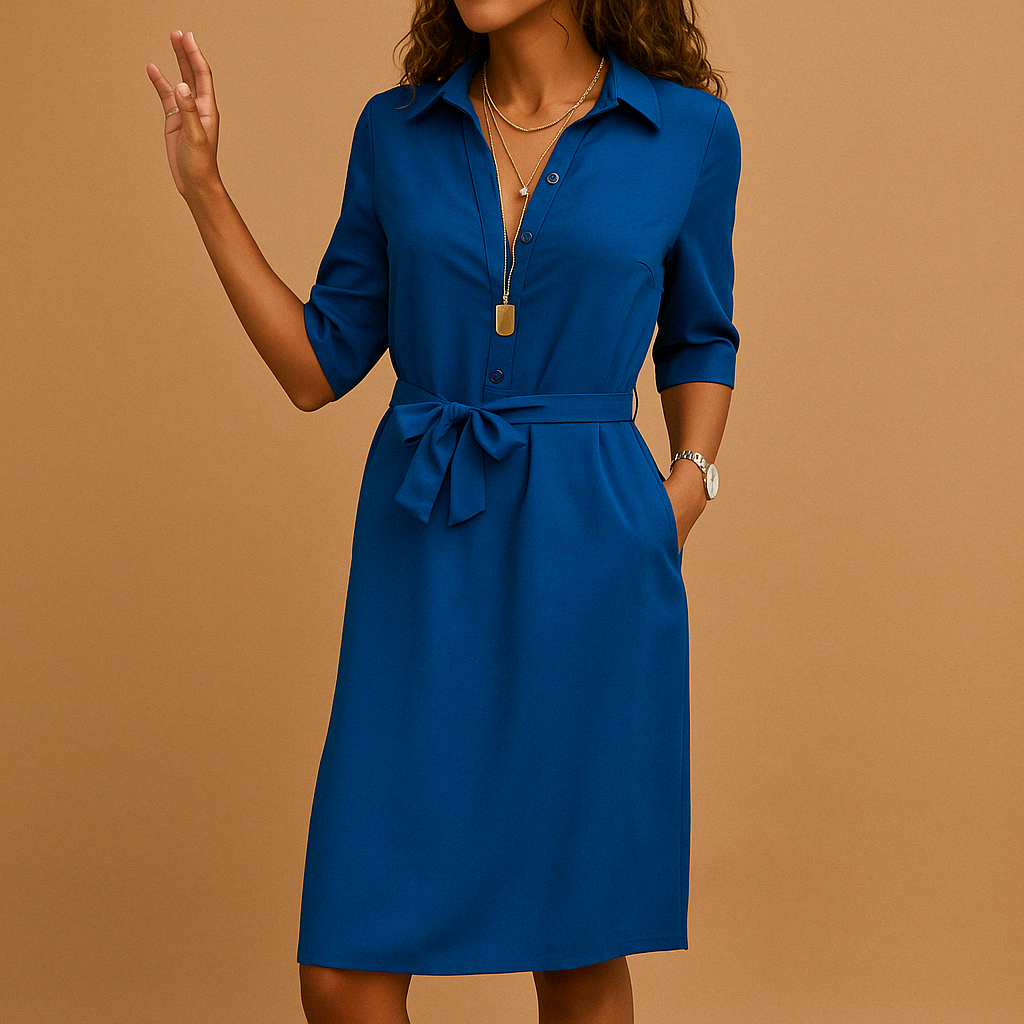 Abito camicia midi da donna – Colletto a revers e vita annodata