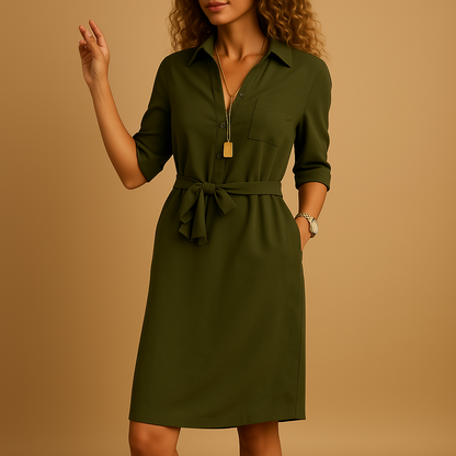 Abito camicia midi da donna – Colletto a revers e vita annodata