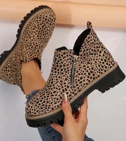 Bottines Confort Femme – Bout Rond avec Plateforme et Fermeture Zippée