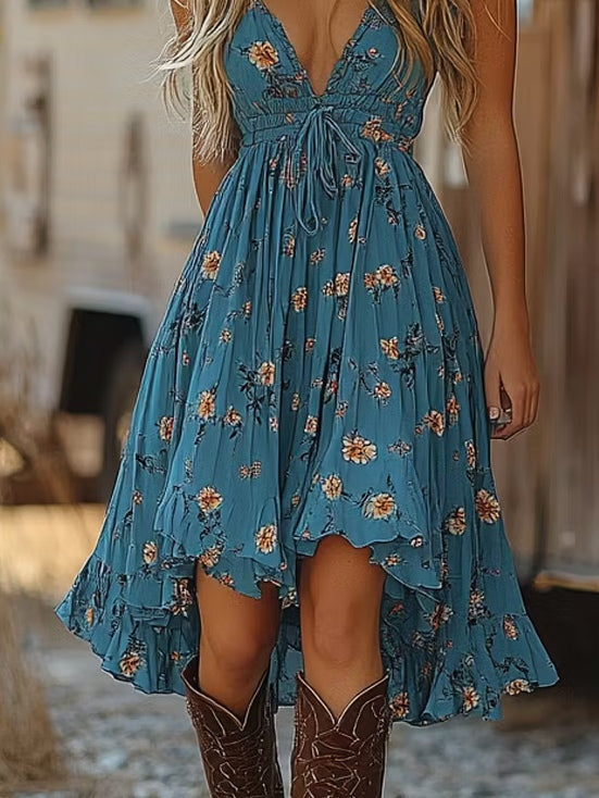 Women's floral mini dress with ruffles - Light and feminine