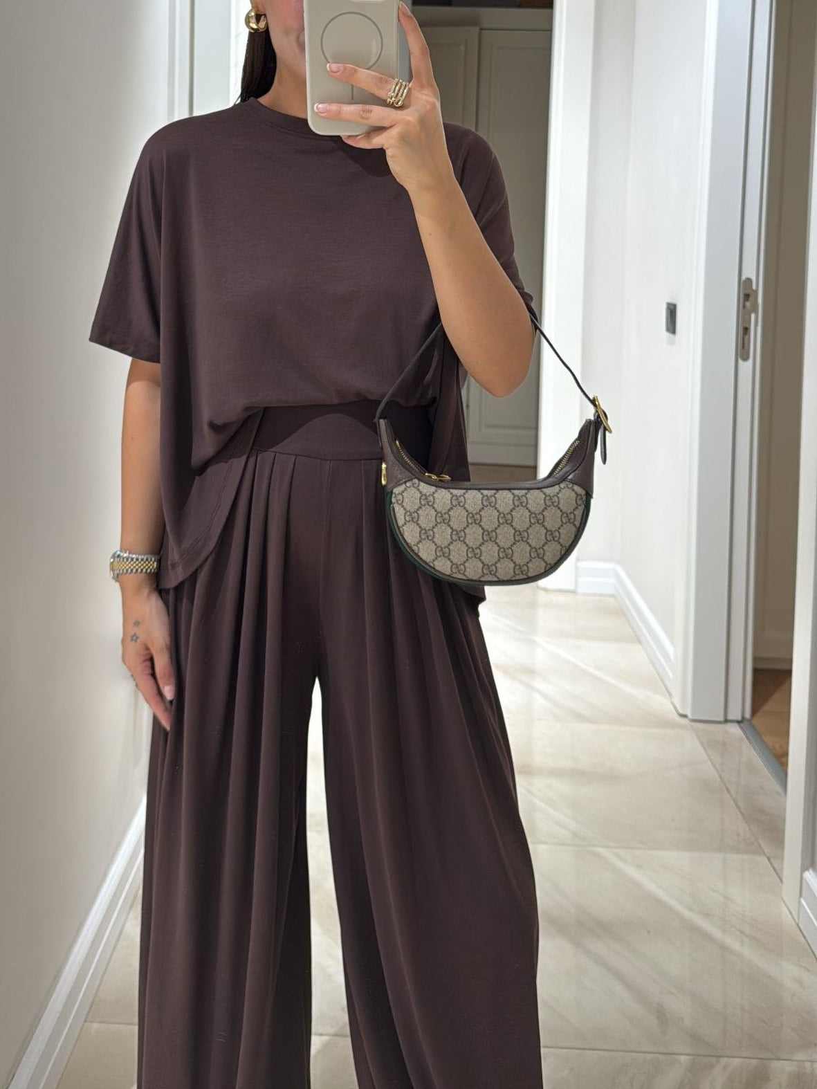 Ensemble Deux-Pièces Femme Gris Clair – Haut Décontracté et Pantalon Large Confortable