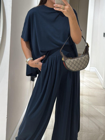 Ensemble Deux-Pièces Femme Gris Clair – Haut Décontracté et Pantalon Large Confortable