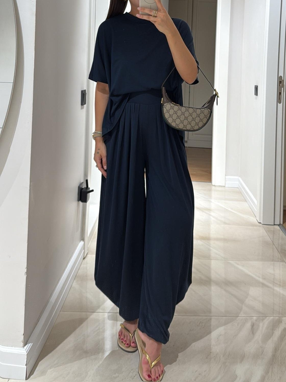Ensemble Deux-Pièces Femme Gris Clair – Haut Décontracté et Pantalon Large Confortable