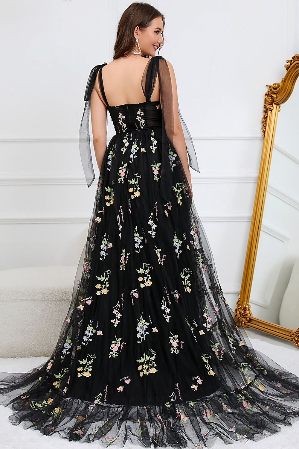 Robe Maxi Fleurie Élégante Femme – Style Bal A-Line avec Corset