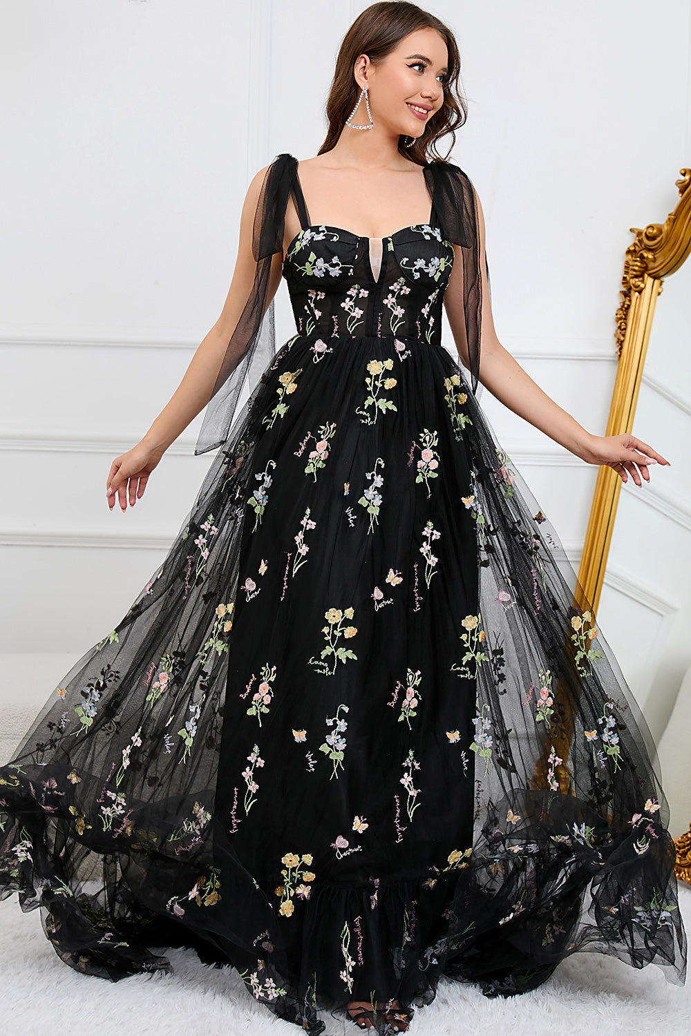Robe Maxi Fleurie Élégante Femme – Style Bal A-Line avec Corset