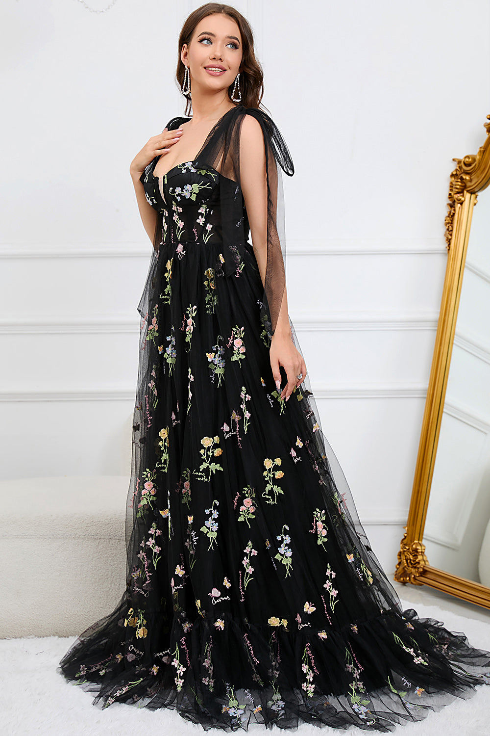 Robe Maxi Fleurie Élégante Femme – Style Bal A-Line avec Corset