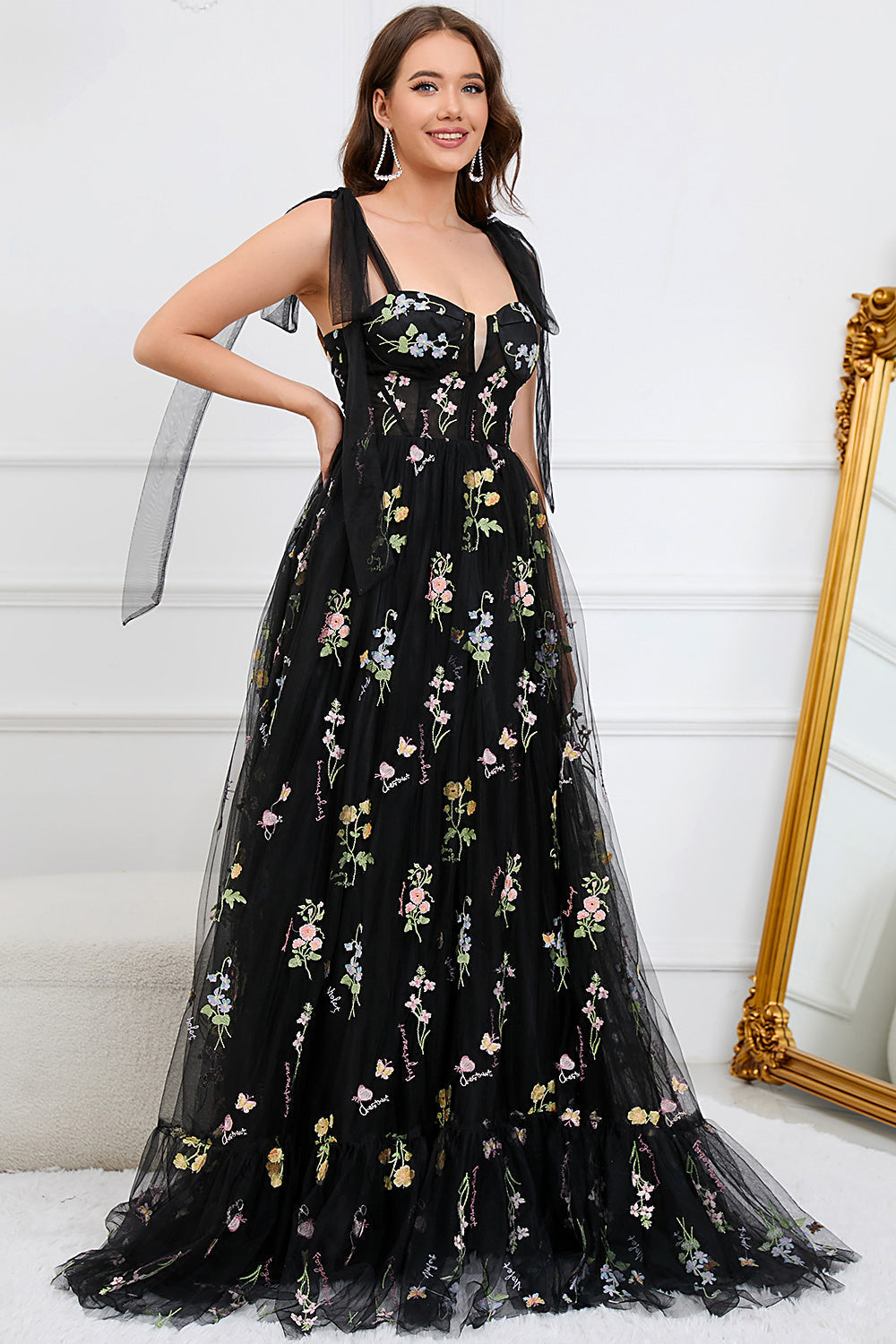 Robe Maxi Fleurie Élégante Femme – Style Bal A-Line avec Corset