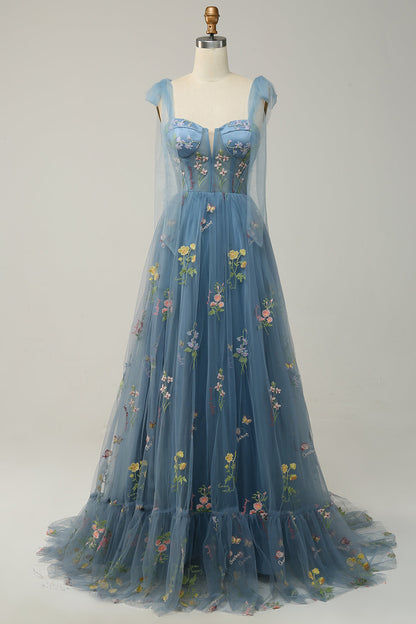 Robe Maxi Fleurie Élégante Femme – Style Bal A-Line avec Corset
