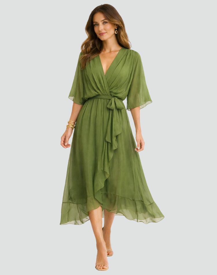 Robe midi femme portefeuille a nouer - Fluide et elegante