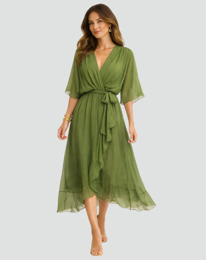 Robe midi femme portefeuille a nouer - Fluide et elegante