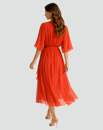Robe midi femme portefeuille a nouer - Fluide et elegante