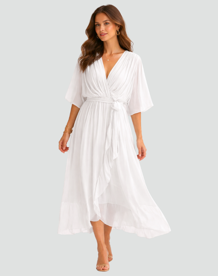 Robe midi femme portefeuille a nouer - Fluide et elegante