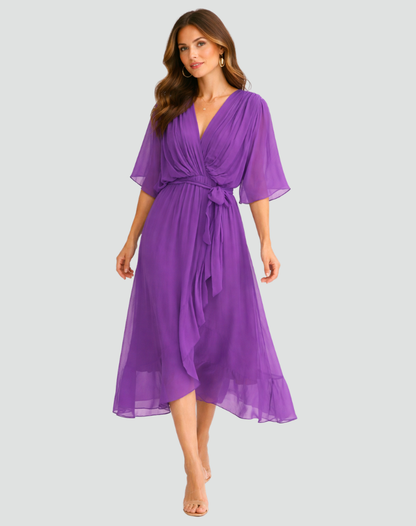 Robe midi femme portefeuille a nouer - Fluide et elegante