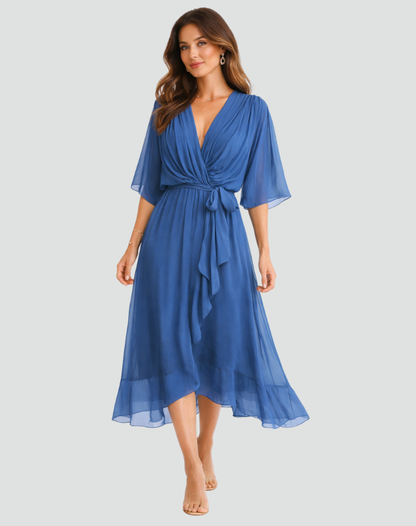 Robe midi femme portefeuille a nouer - Fluide et elegante