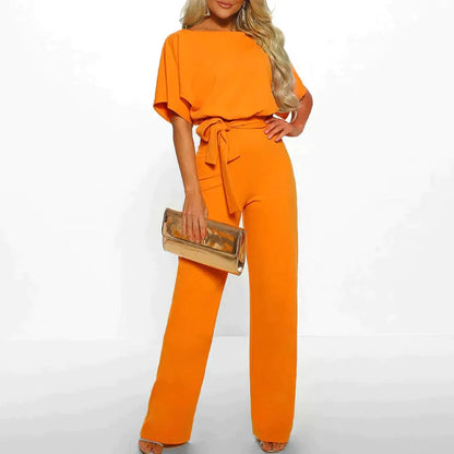 Combinaison élégante ceinturée à manches courtes Jambe large pour femmes – Tenue légère une pièce flatteuse et chic