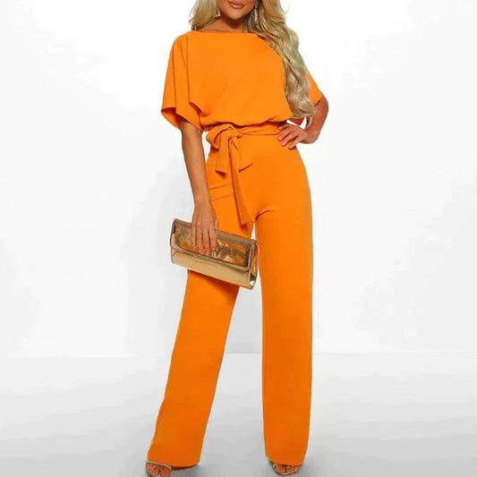 Combinaison élégante ceinturée à manches courtes Jambe large pour femmes – Tenue légère une pièce flatteuse et chic