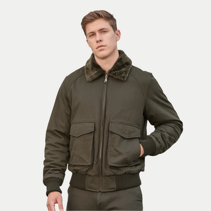 Veste bombardier d'hiver chaude pour hommes, vert militaire