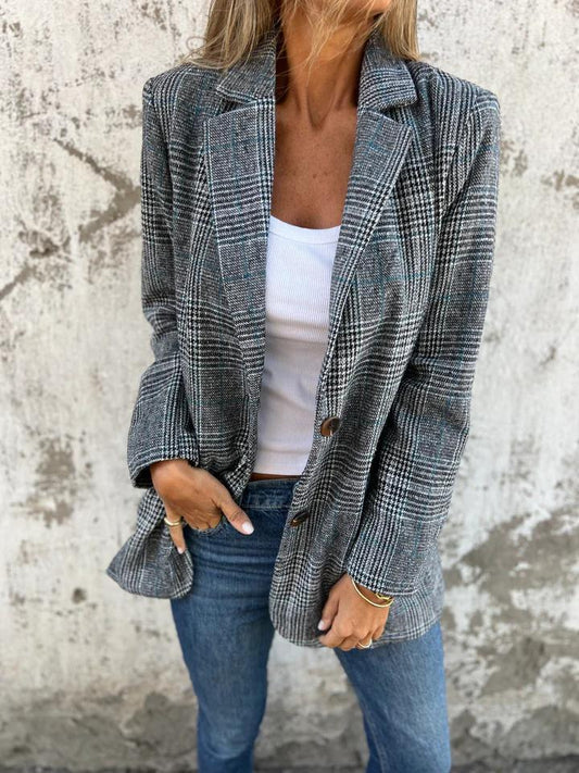 Veste Femme Oversize À Boutons Col Revers À Carreaux