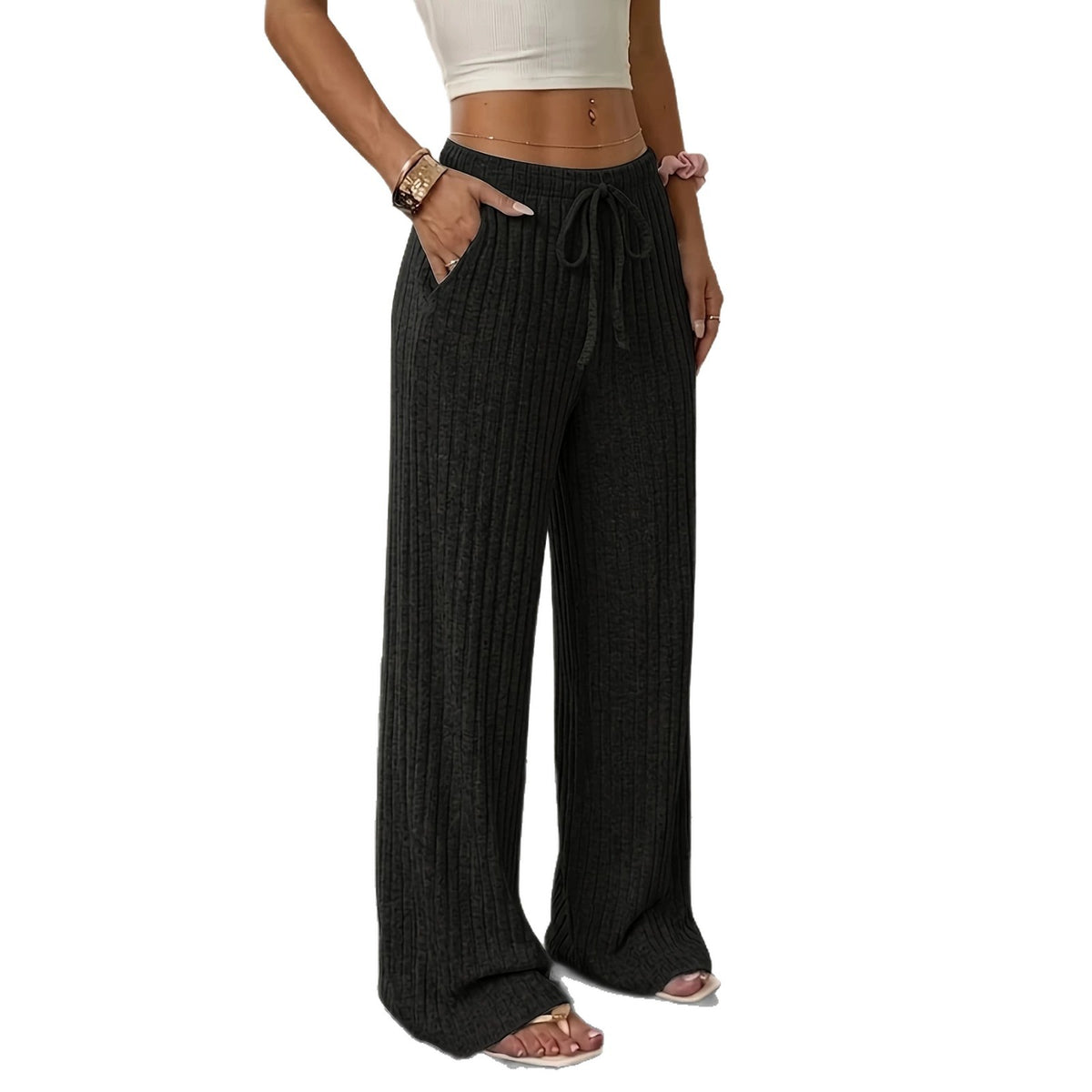 Women's wide-leg ribbed knit pants – Comfortable and modern