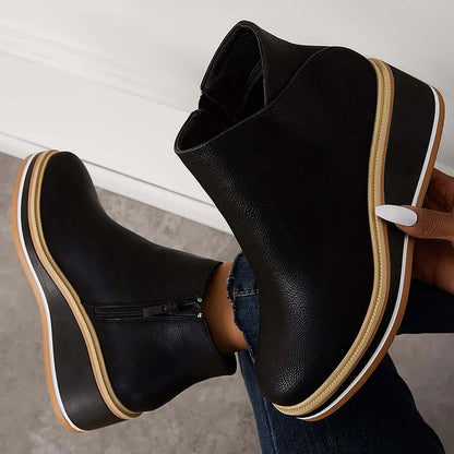 Bottines à plateforme en cuir avec fermeture éclair pour femme – Confort et style quotidien