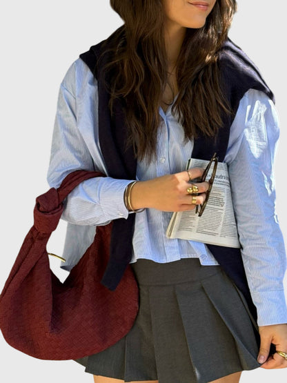 Sac Femme Moyen en Suédine Tressée – Style Élégant Noué au Quotidien