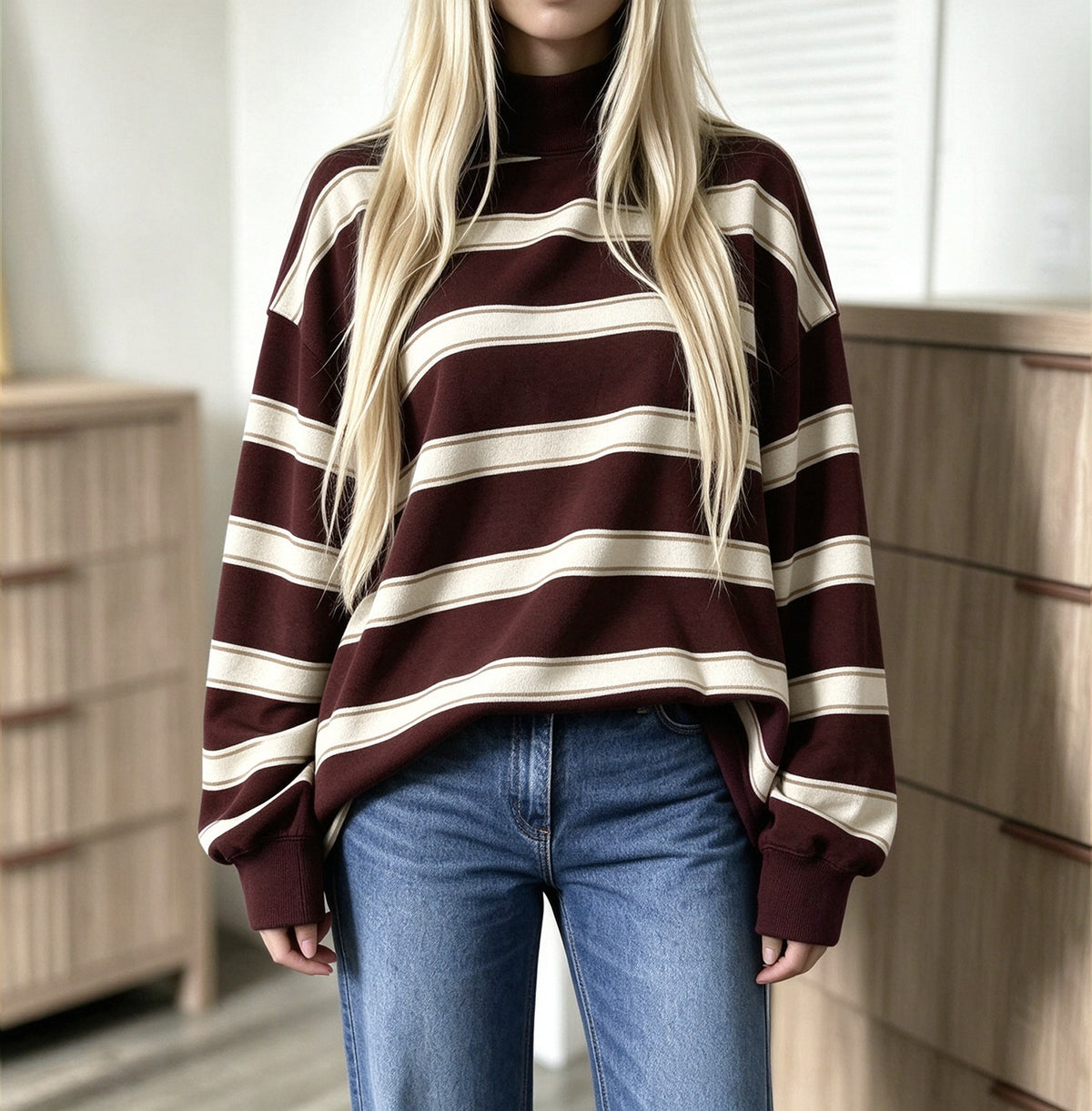 Sweatshirt femme imprimé à rayures – Décontracté et tendance