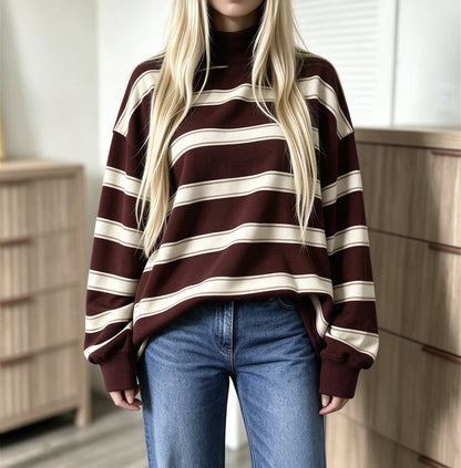 Sweatshirt femme imprimé à rayures – Décontracté et tendance