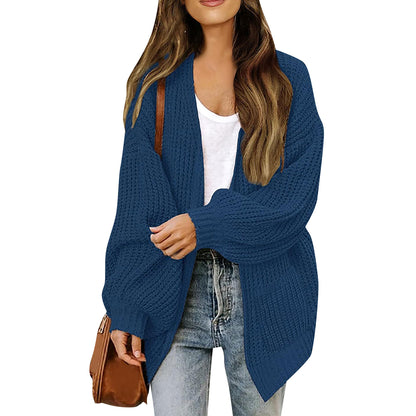 Cardigan-mantella da donna in maglia grossa – Stile oversize confortevole con maniche a lanterna