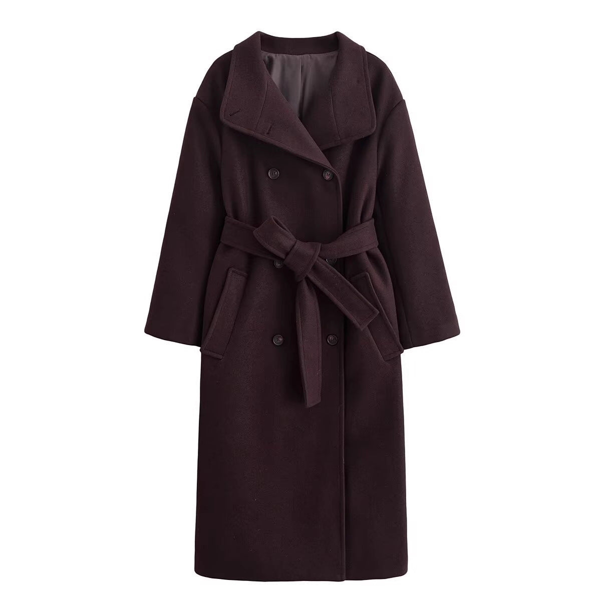 Manteau Femme Premium en Laine avec Ceinture – Modèle Hiver Élégant Double Boutonnage