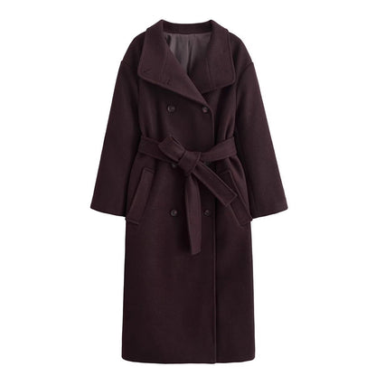 Manteau Femme Premium en Laine avec Ceinture – Modèle Hiver Élégant Double Boutonnage