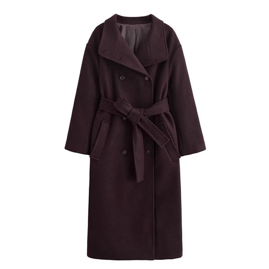 Manteau Femme Premium en Laine avec Ceinture – Modèle Hiver Élégant Double Boutonnage