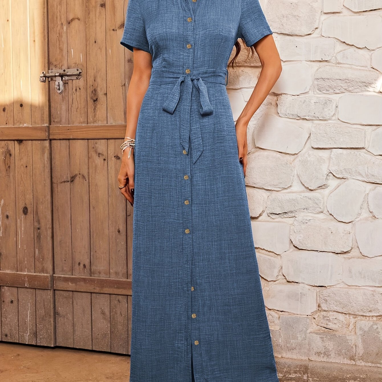 Robe Longue Élégante Femme à Boutonnage Simple – Fluide, Légère, Flatteuse
