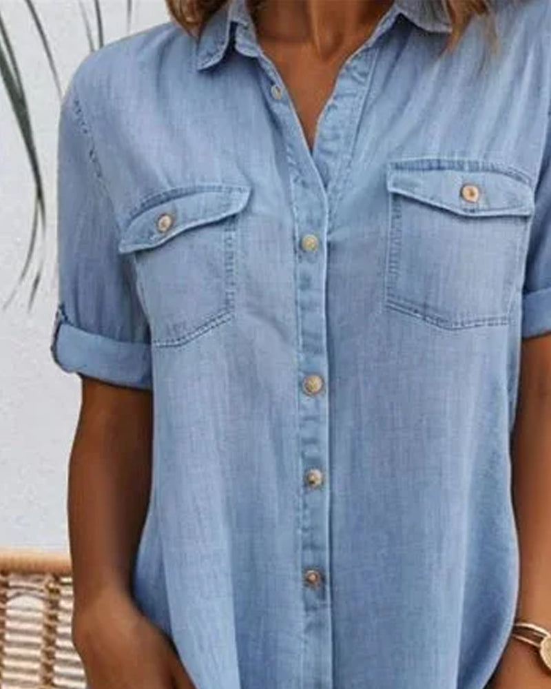 Robe Midi à Col Revers et Bouton pour Femme
