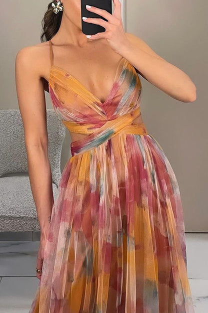 Robe longue élégante avec imprimé et laçage raffiné pour un look chic