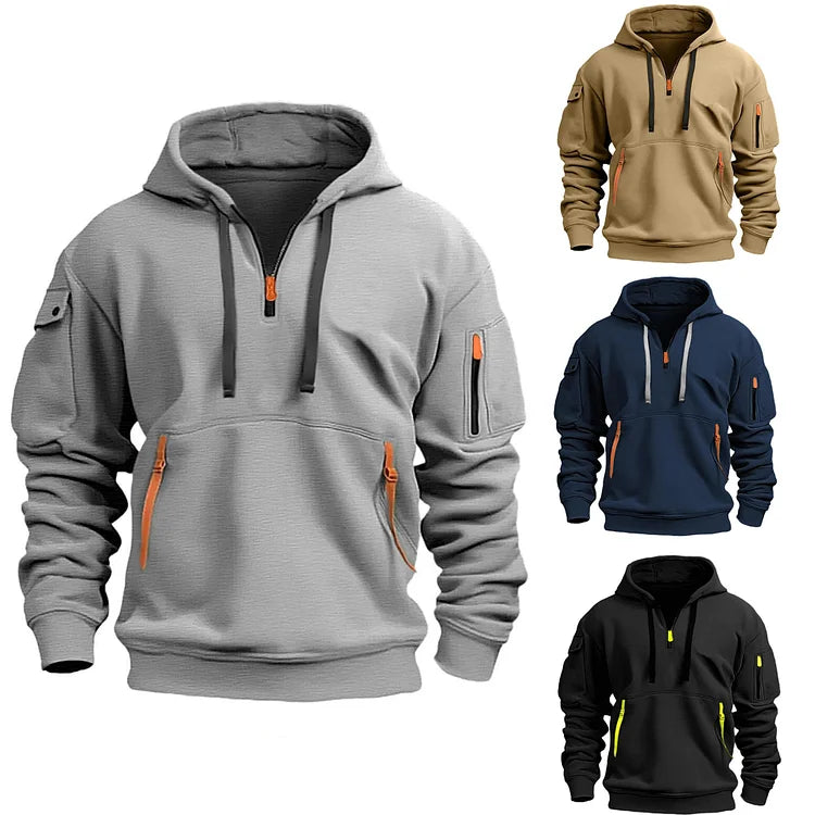 Sweat à Capuche Demi-Zip Décontracté Élégant pour Homme – Confortable