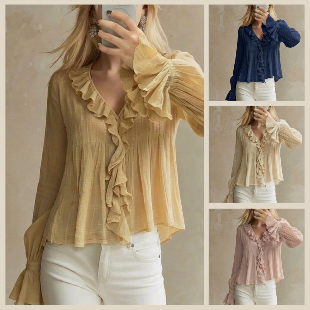 Women's ruffled flared-sleeve blouse - Soft and feminine