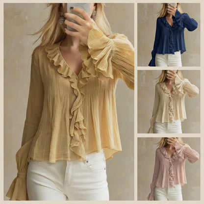 Women's ruffled flared-sleeve blouse - Soft and feminine