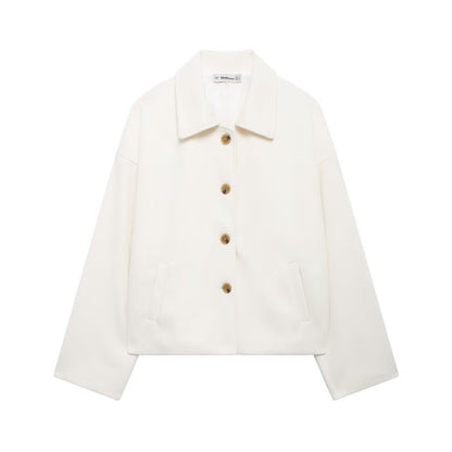 Women's short notched-collar coat - Chic and soft