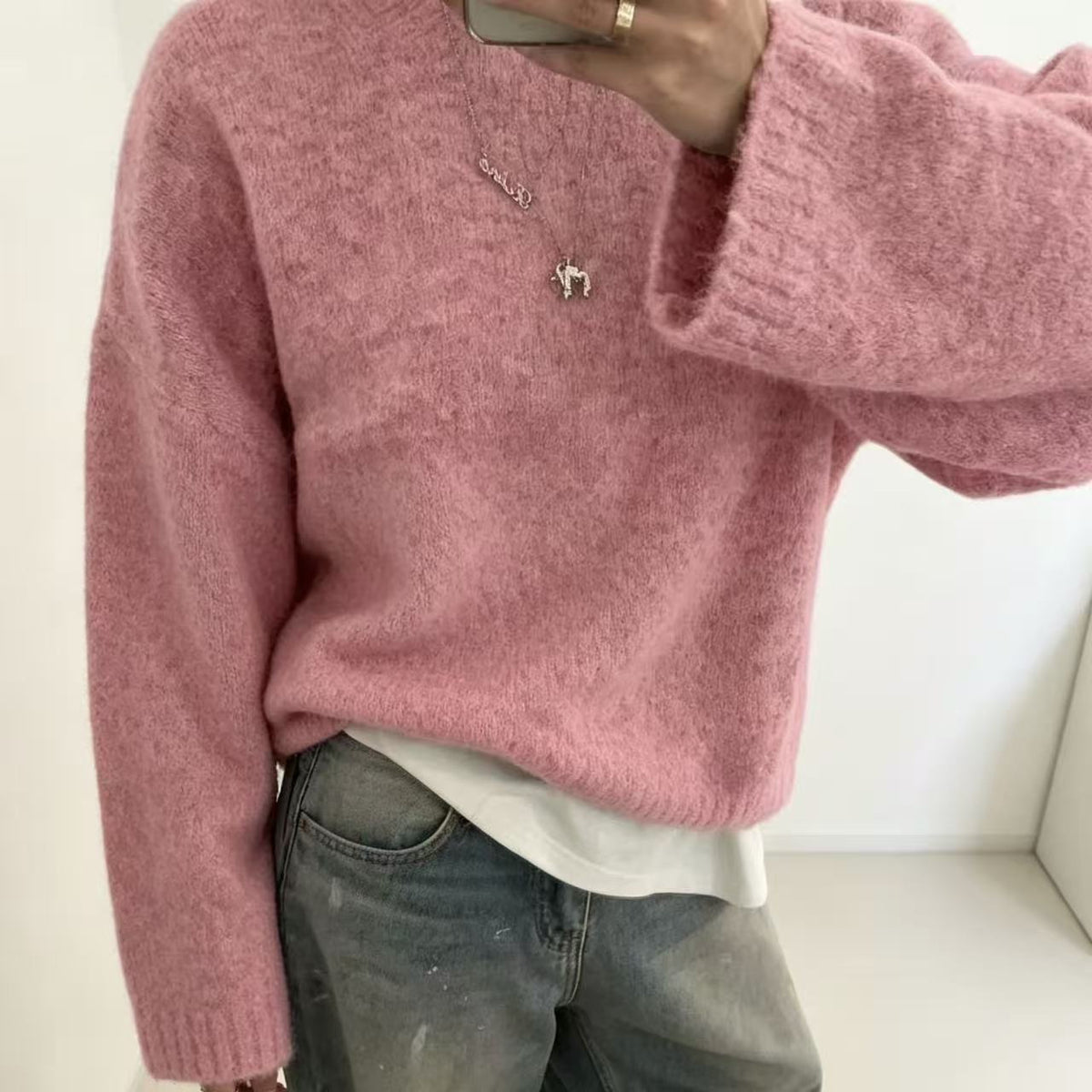 Loose-fit women's solid-color knitted sweater – Soft and easy to wear